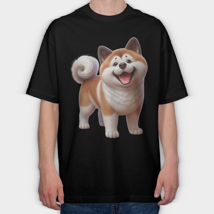 Akita Smiling Face, Tricou Oversize Barbati (Unisex)