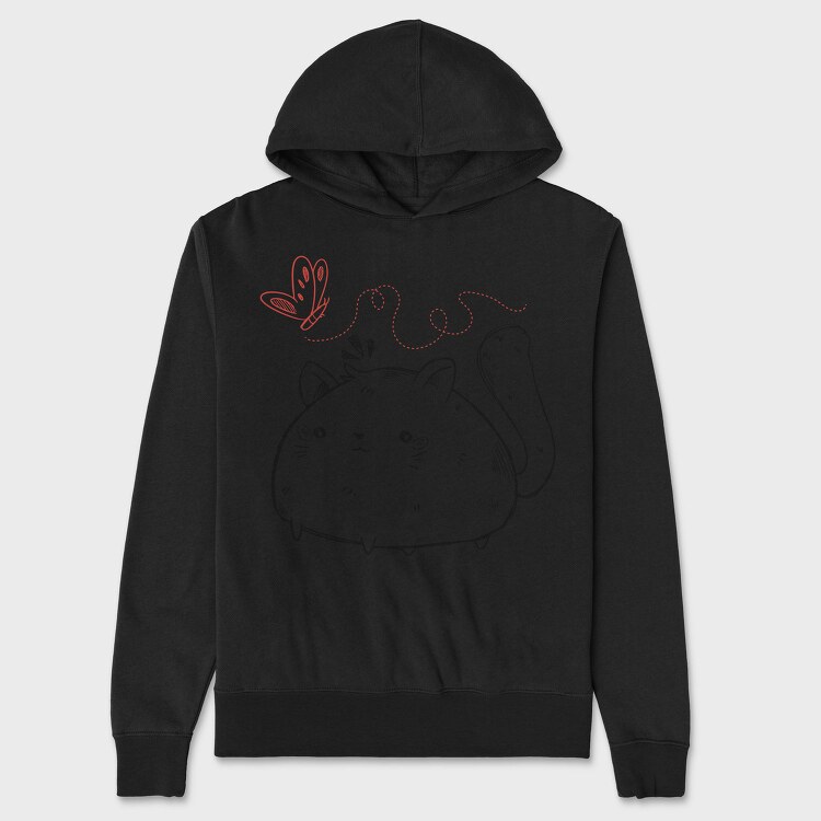Chubby Cat And Butterfly Sketch, Hanorac Oversize Barbati (Unisex)