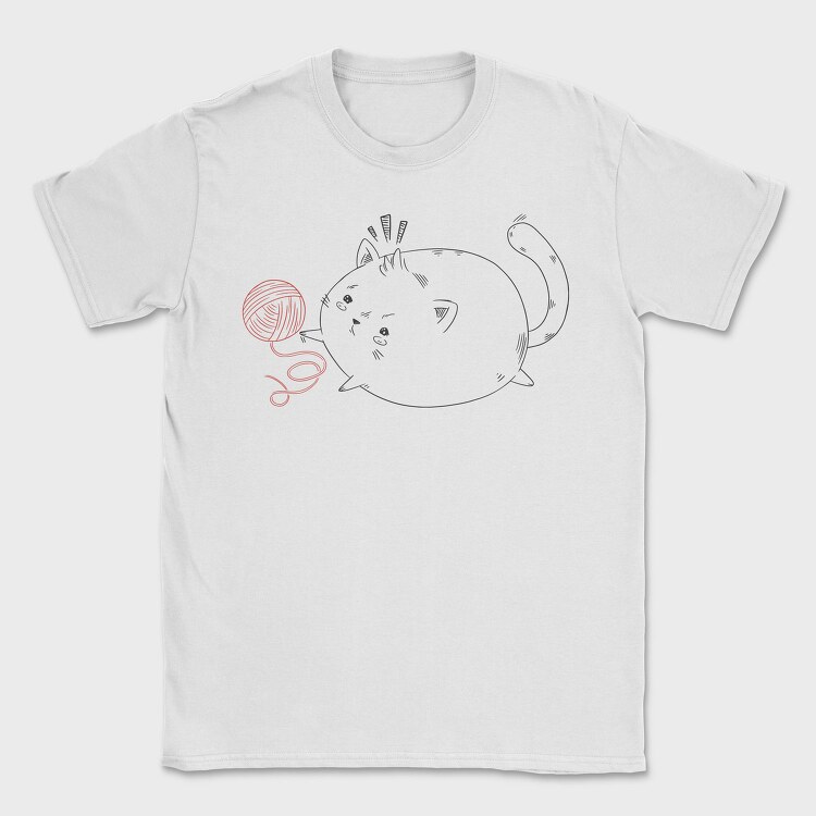 Chubby Cat With Yarn, Tricou Barbati (Unisex)