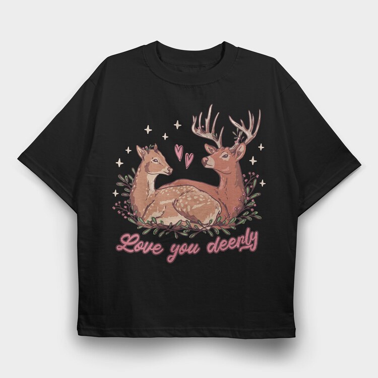 Deer In Love Valentine, Tricou Oversize Barbati (Unisex)