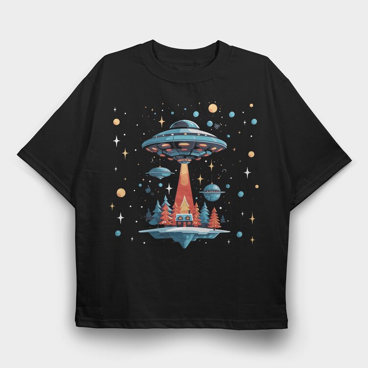 Ufo Christmas Tote, Tricou Oversize Barbati (Unisex)