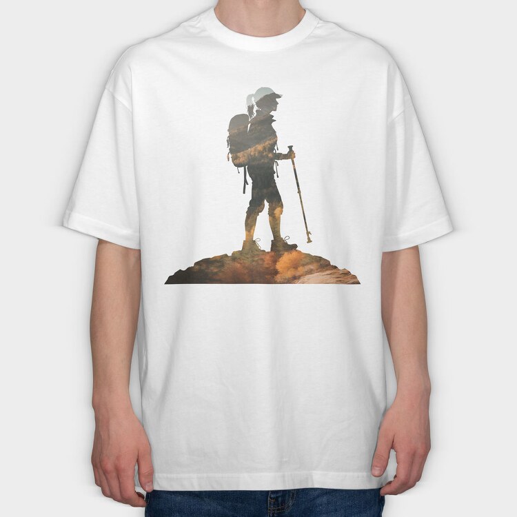 Hiking Woman Mountains Exposure, Tricou Oversize Barbati (Unisex)