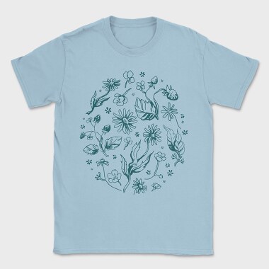 Circle Of Flowers And Leaves Botanical Line Elements, Tricou Barbati (Unisex)