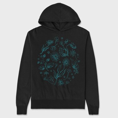 Circle Of Flowers And Leaves Botanical Line Elements, Hanorac Oversize Barbati (Unisex)