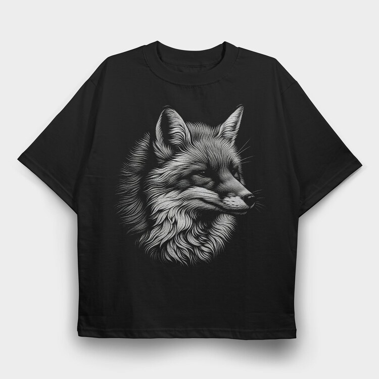Wild Fox Monochromatic Portrait, Tricou Oversize Barbati (Unisex)