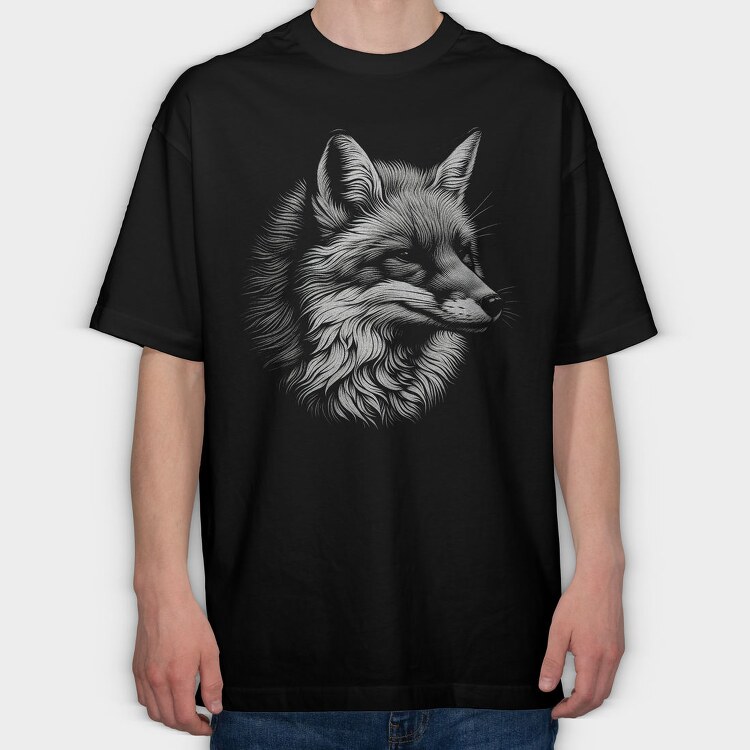 Wild Fox Monochromatic Portrait, Tricou Oversize Barbati (Unisex)