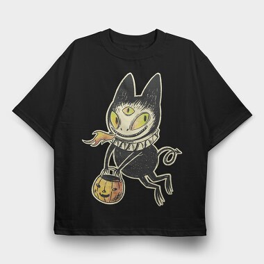 Demon Cat Illustration, Tricou Oversize Barbati (Unisex)