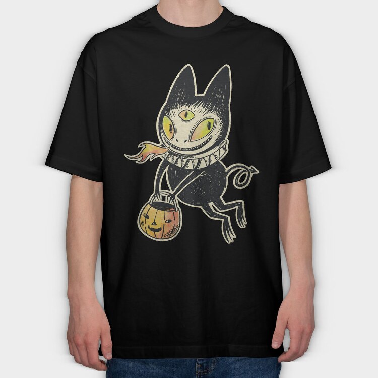 Demon Cat Illustration, Tricou Oversize Barbati (Unisex)