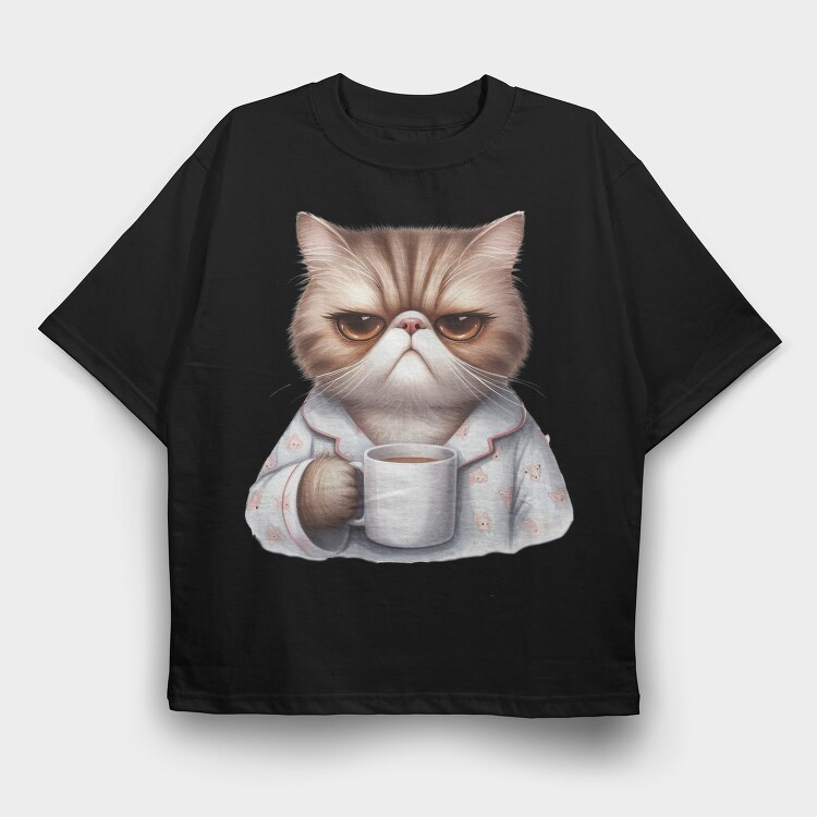 Angry Cat Morning, Tricou Oversize Barbati (Unisex)