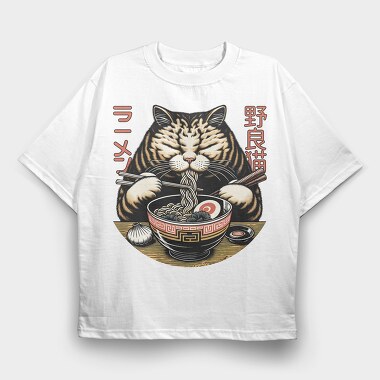 Japanese Cat Ramen 2, Tricou Oversize Barbati (Unisex)