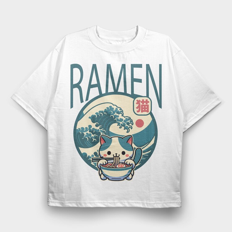 Japanese Cat Ramen, Tricou Oversize Barbati (Unisex)