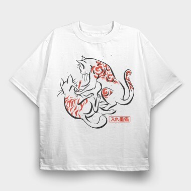 Japanese Cats Tattoo, Tricou Oversize Barbati (Unisex)