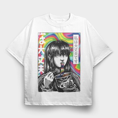 Japanese Girl Psychedelic Comic, Tricou Oversize Barbati (Unisex)