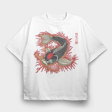 Japanese Koi Flames Fire Traditional, Tricou Oversize Barbati (Unisex)