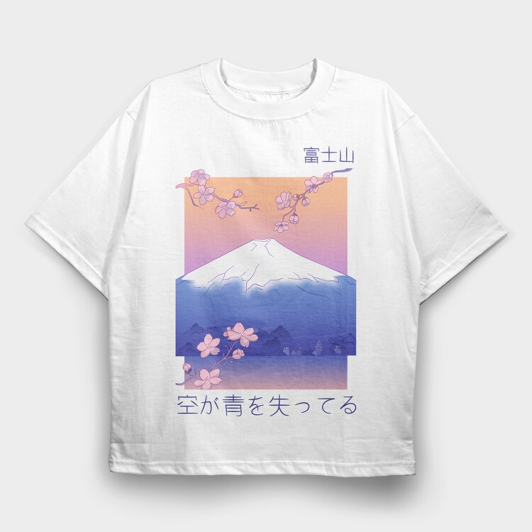Japanese Mountain Landscape Vaporwave Anime, Tricou Oversize Barbati (Unisex)
