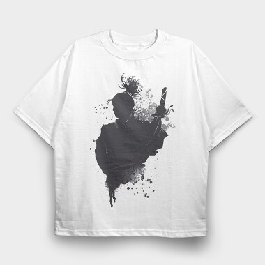 Japanese Samurai Warrior Ink Art, Tricou Oversize Barbati (Unisex)