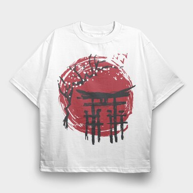 Japanese Temple Arch Ink With Tree, Tricou Oversize Barbati (Unisex)