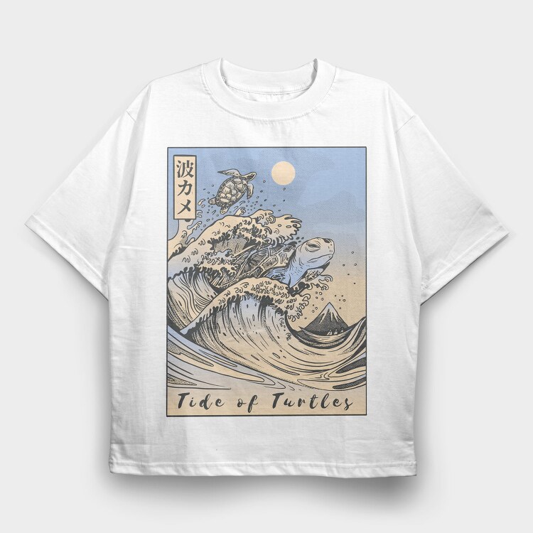 Japanese Turtle Ukiyo Wave Sea, Tricou Oversize Barbati (Unisex)