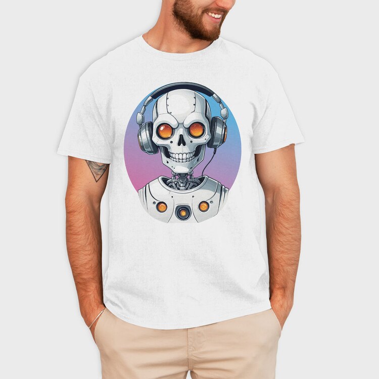 Robot Skull With Headphones, Tricou Barbati (Unisex)