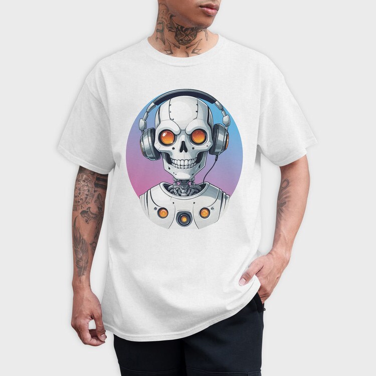 Robot Skull With Headphones, Tricou Barbati (Unisex)