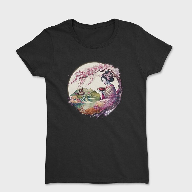 Japanese Geisha And Landscape Tea, Tricou Femei