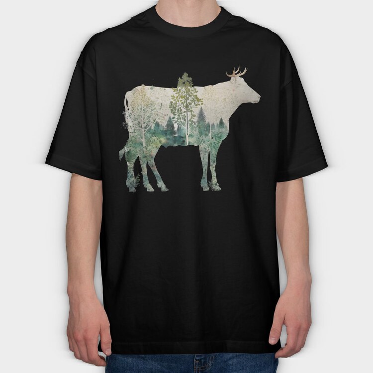 Cow Forest Silhouette, Tricou Oversize Barbati (Unisex)