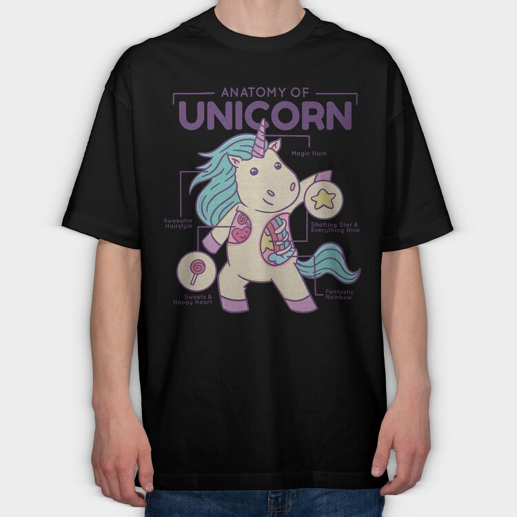 Unicorn Anatomy Chart, Tricou Oversize Barbati (Unisex)