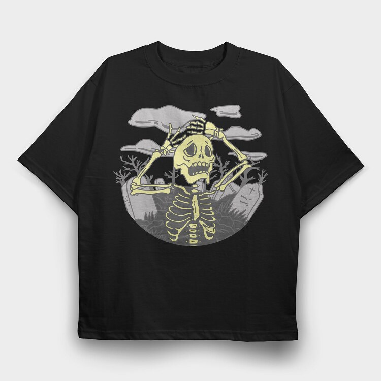Graveyard Skeleton Unhappy Squeleton In A, Tricou Oversize Barbati (Unisex)