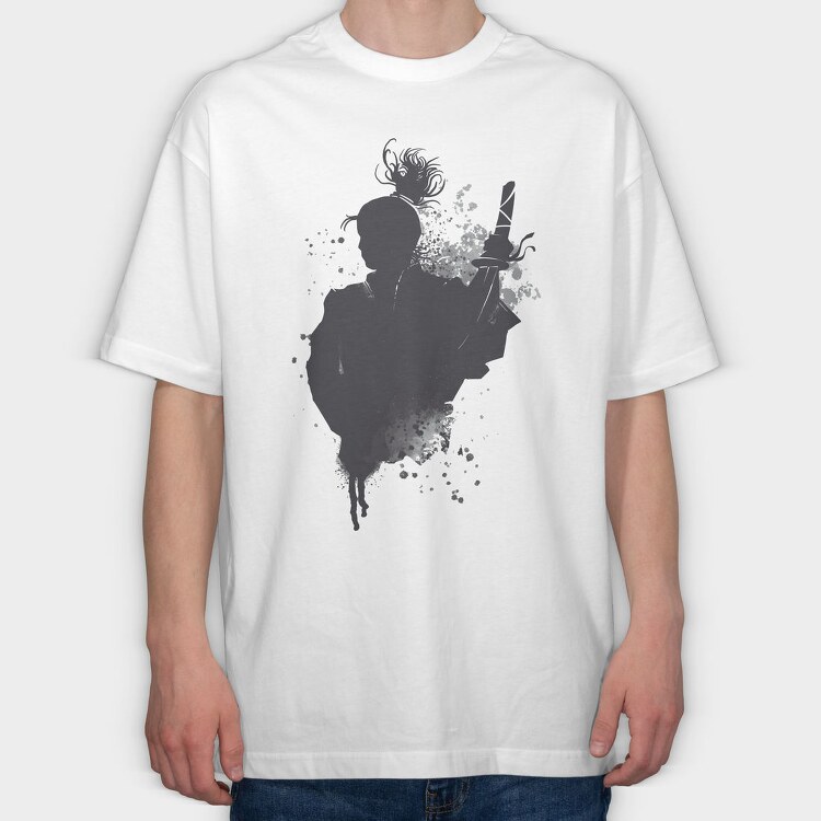 Japanese Samurai Warrior Ink Art, Tricou Oversize Barbati (Unisex)
