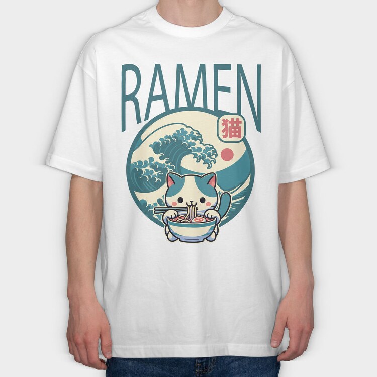 Japanese Cat Ramen, Tricou Oversize Barbati (Unisex)