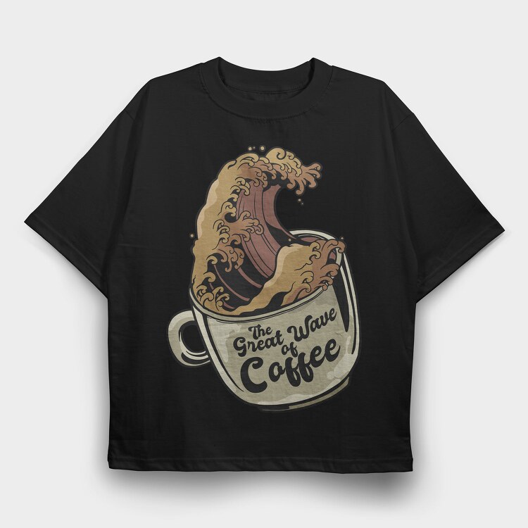 Great Wave Coffee Cup, Tricou Oversize Barbati (Unisex)