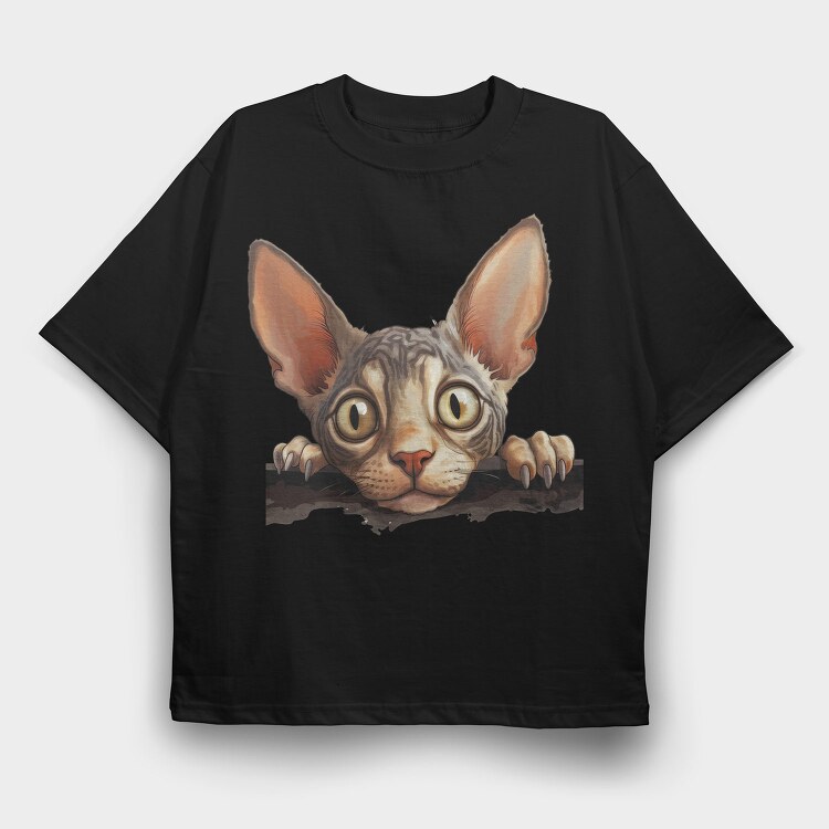 Cornish Rex Peeking Cat, Tricou Oversize Barbati (Unisex)