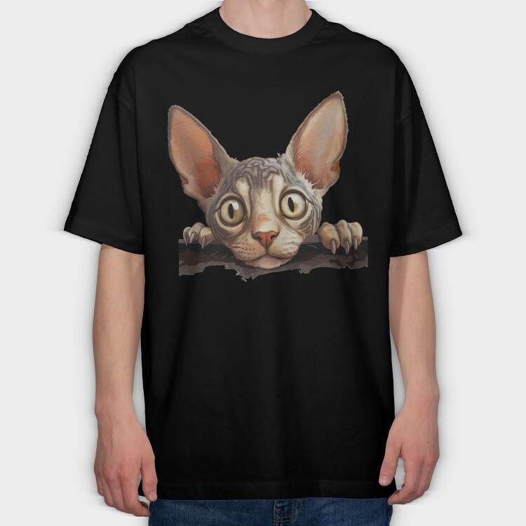 Cornish Rex Peeking Cat, Tricou Oversize Barbati (Unisex)