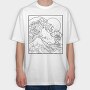 Japanese Wave Line Art, Tricou Oversize Barbati (Unisex)