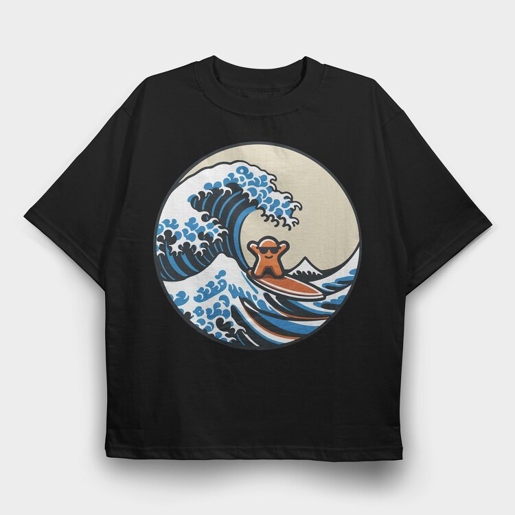 Great Wave With Meeple Surf, Tricou Oversize Barbati (Unisex)