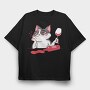 Wine Cat Drunk, Tricou Oversize Barbati (Unisex)