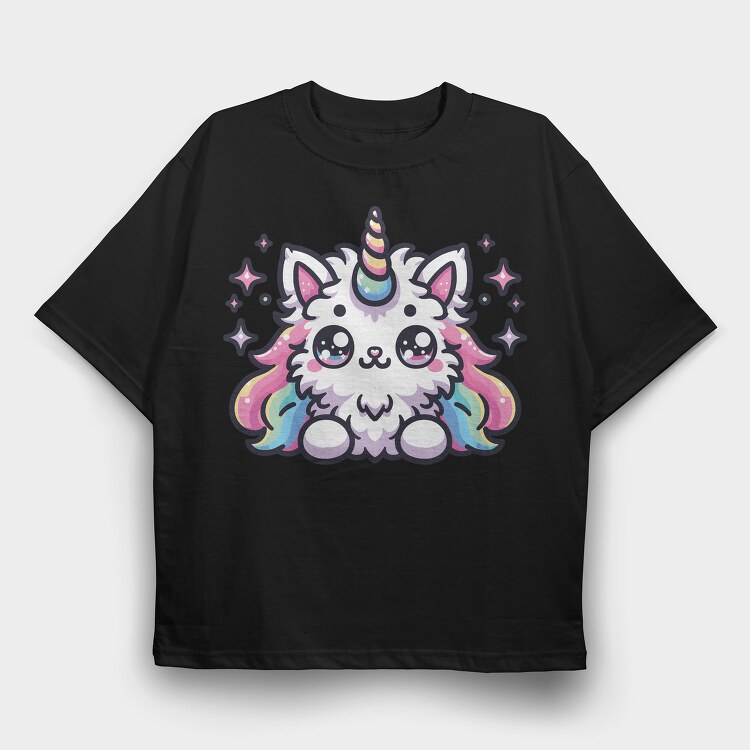 Unicorn Cat Kawaii Main Coon, Tricou Oversize Barbati (Unisex)