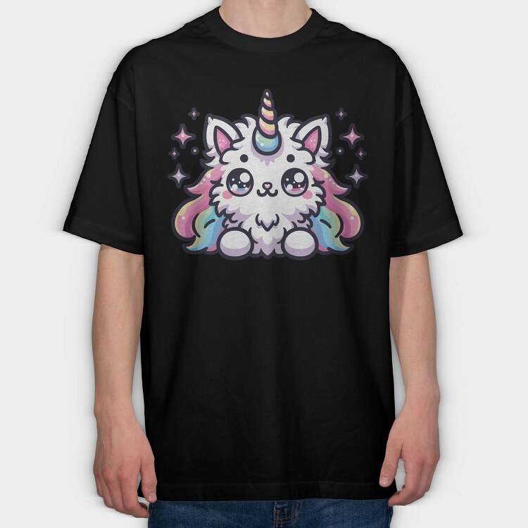 Unicorn Cat Kawaii Main Coon, Tricou Oversize Barbati (Unisex)
