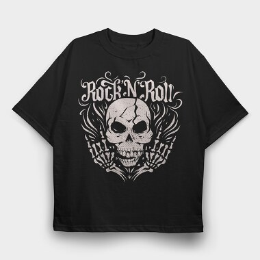 Rock And Roll Skull Skeleton, Tricou Oversize Barbati (Unisex)