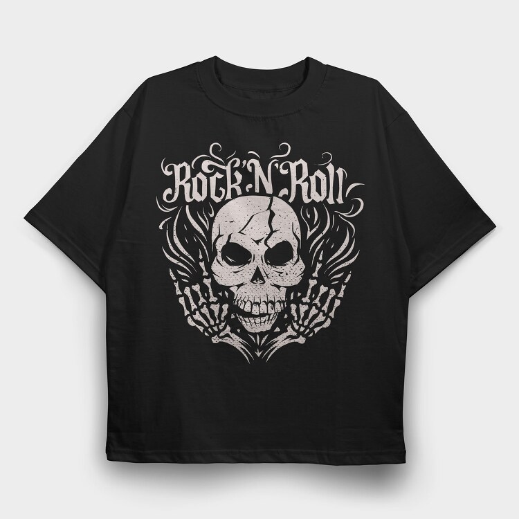 Rock And Roll Skull Skeleton, Tricou Oversize Barbati (Unisex)