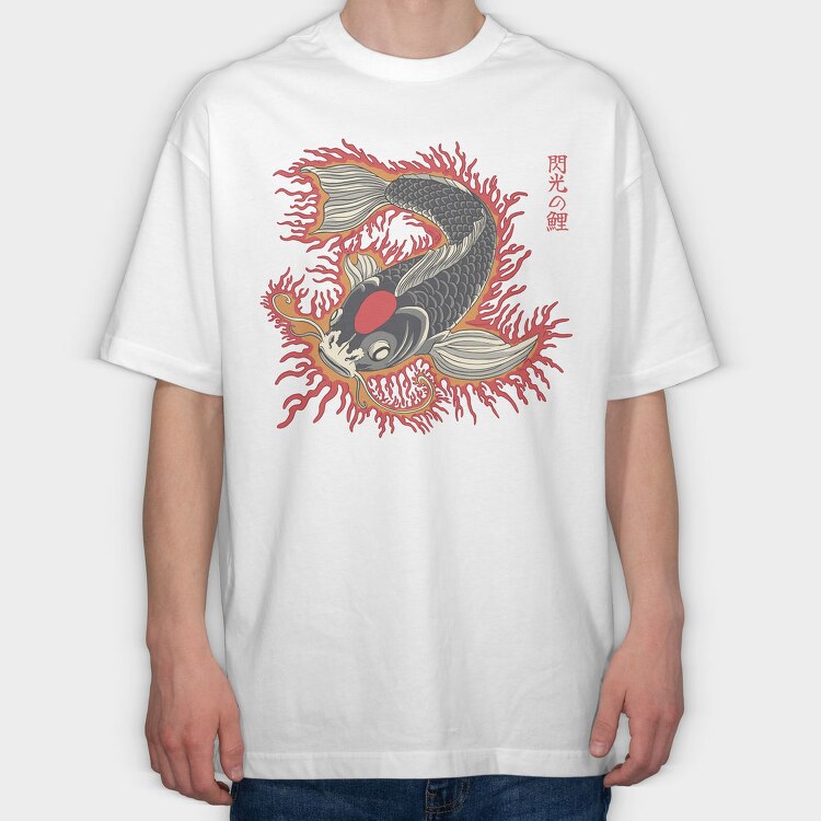 Japanese Koi Flames Fire Traditional, Tricou Oversize Barbati (Unisex)