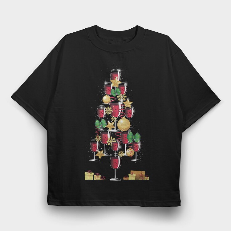 Wine Christmas Tree 001, Tricou Oversize Barbati (Unisex)