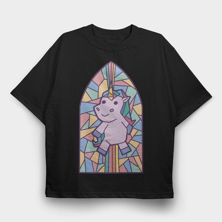 Unicorn Church Window, Tricou Oversize Barbati (Unisex)