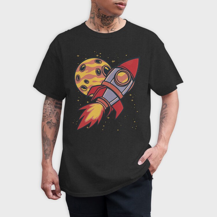 Rocket And Planet Space, Tricou Barbati (Unisex)