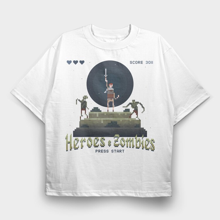 Heroes and Zombies Pixelart, Tricou Oversize Barbati (Unisex)