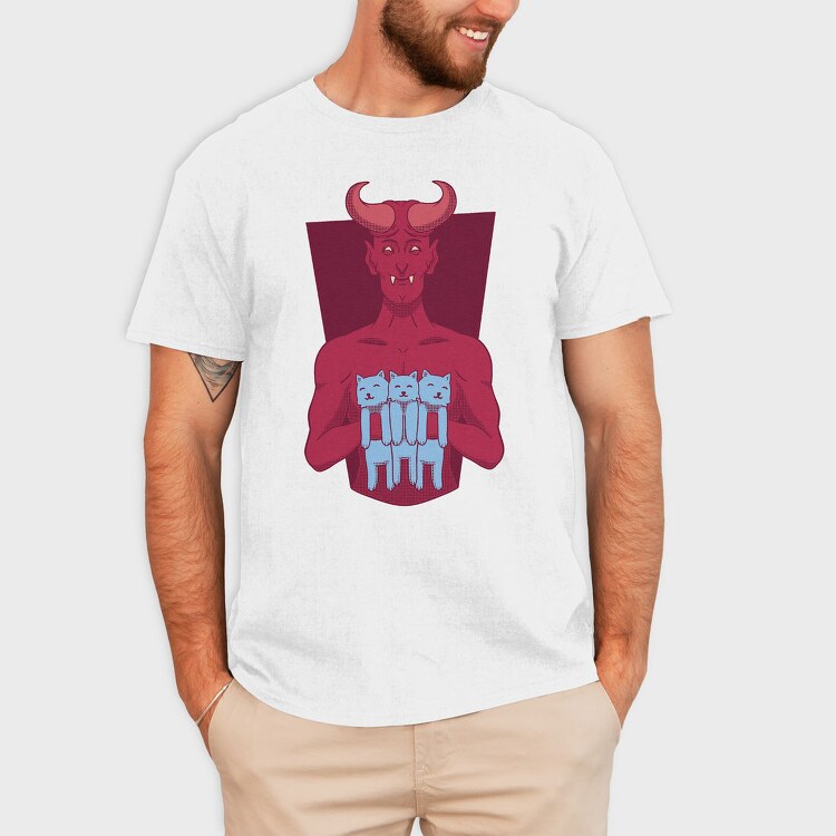 Devil With Cat Holding Kittens, Tricou Barbati (Unisex)