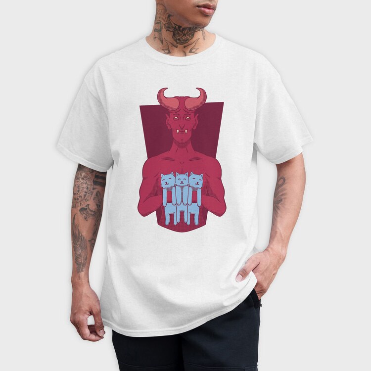 Devil With Cat Holding Kittens, Tricou Barbati (Unisex)