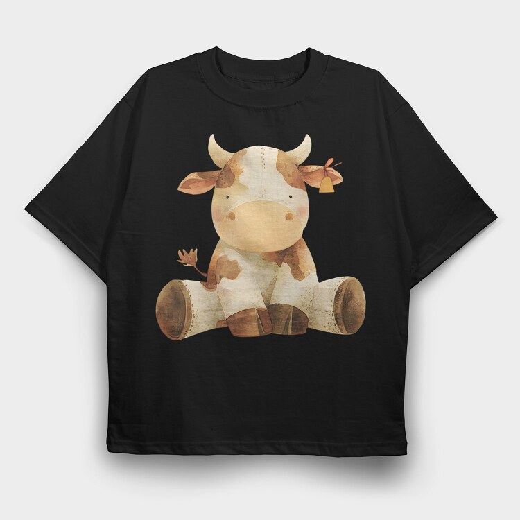 Cow Sitting Art, Tricou Oversize Barbati (Unisex)