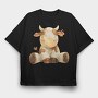 Cow Sitting Art, Tricou Oversize Barbati (Unisex)