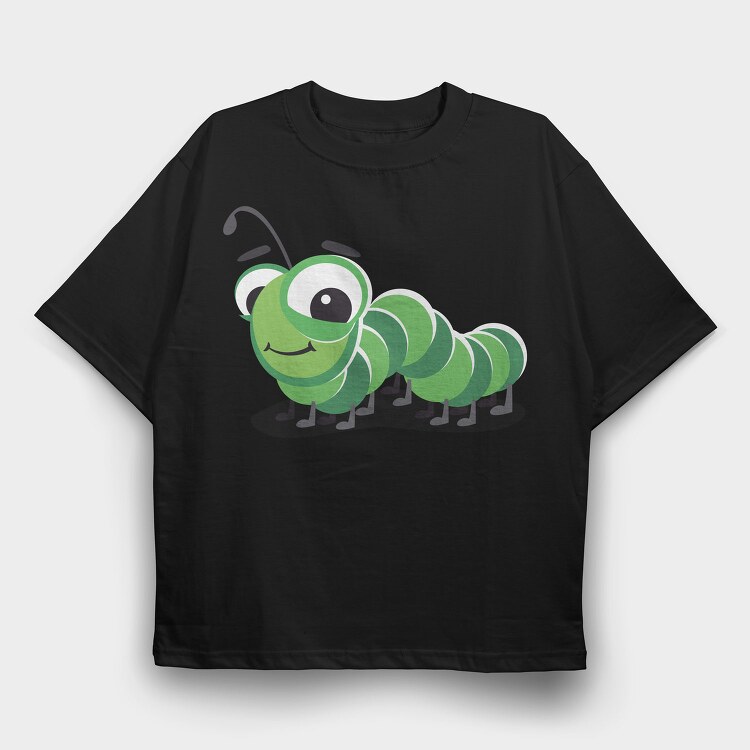 Green Caterpillar Smile, Tricou Oversize Barbati (Unisex)